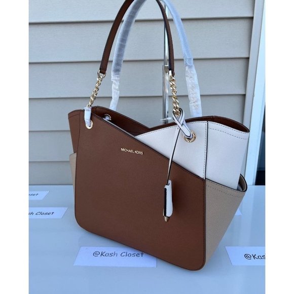 Michael Kors Jet Set Large  XChain ColorBlock Leather Tote Bag -Camel Multi - Picture 3 of 10